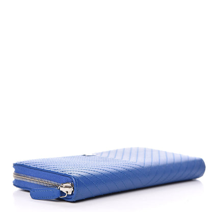 Chanel Caviar Chevron Quilted Large Gusset Zip Around Wallet Bright Blue 4 of 11