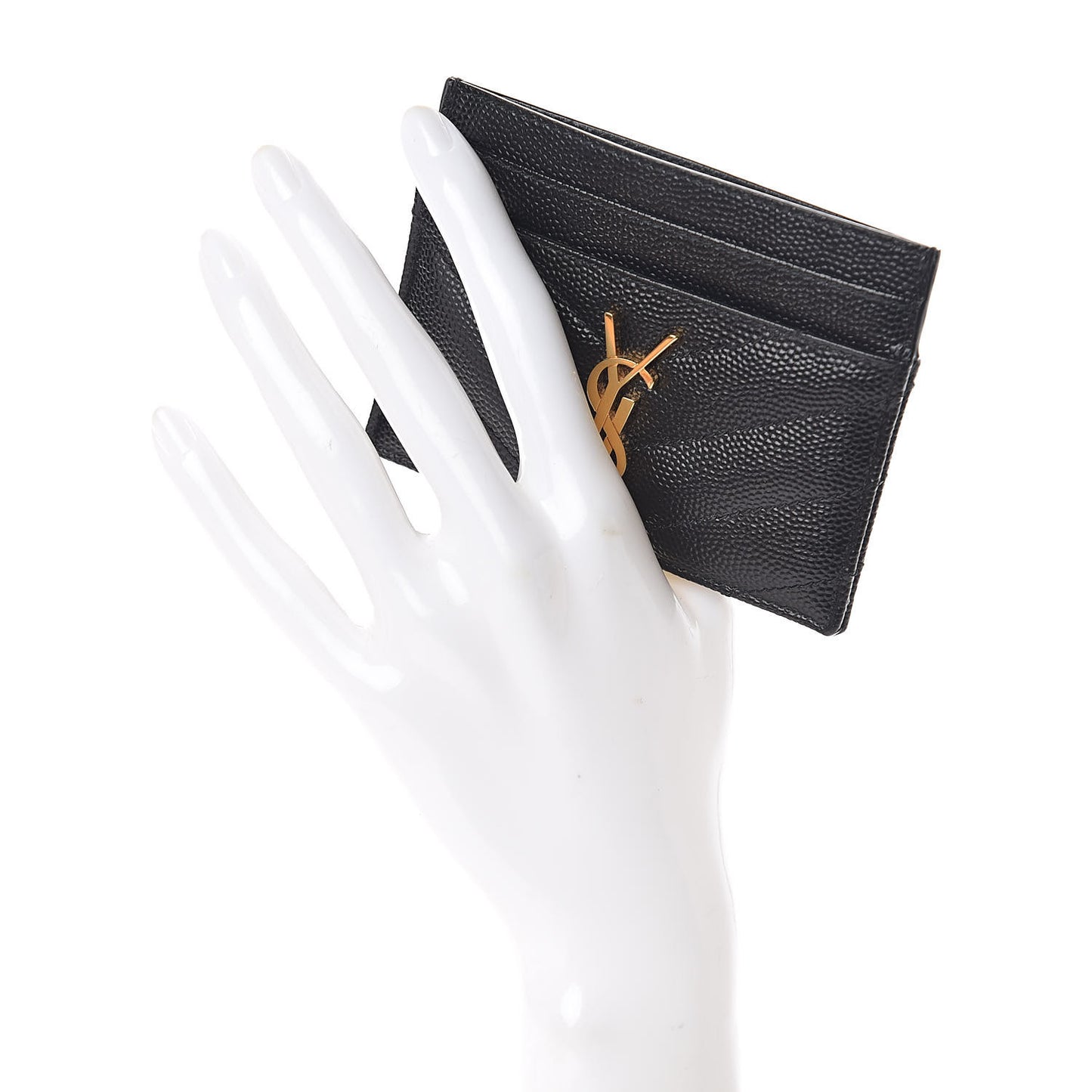 Grain De Poudre Matelasse Chevron Monogram Credit Card Case Black