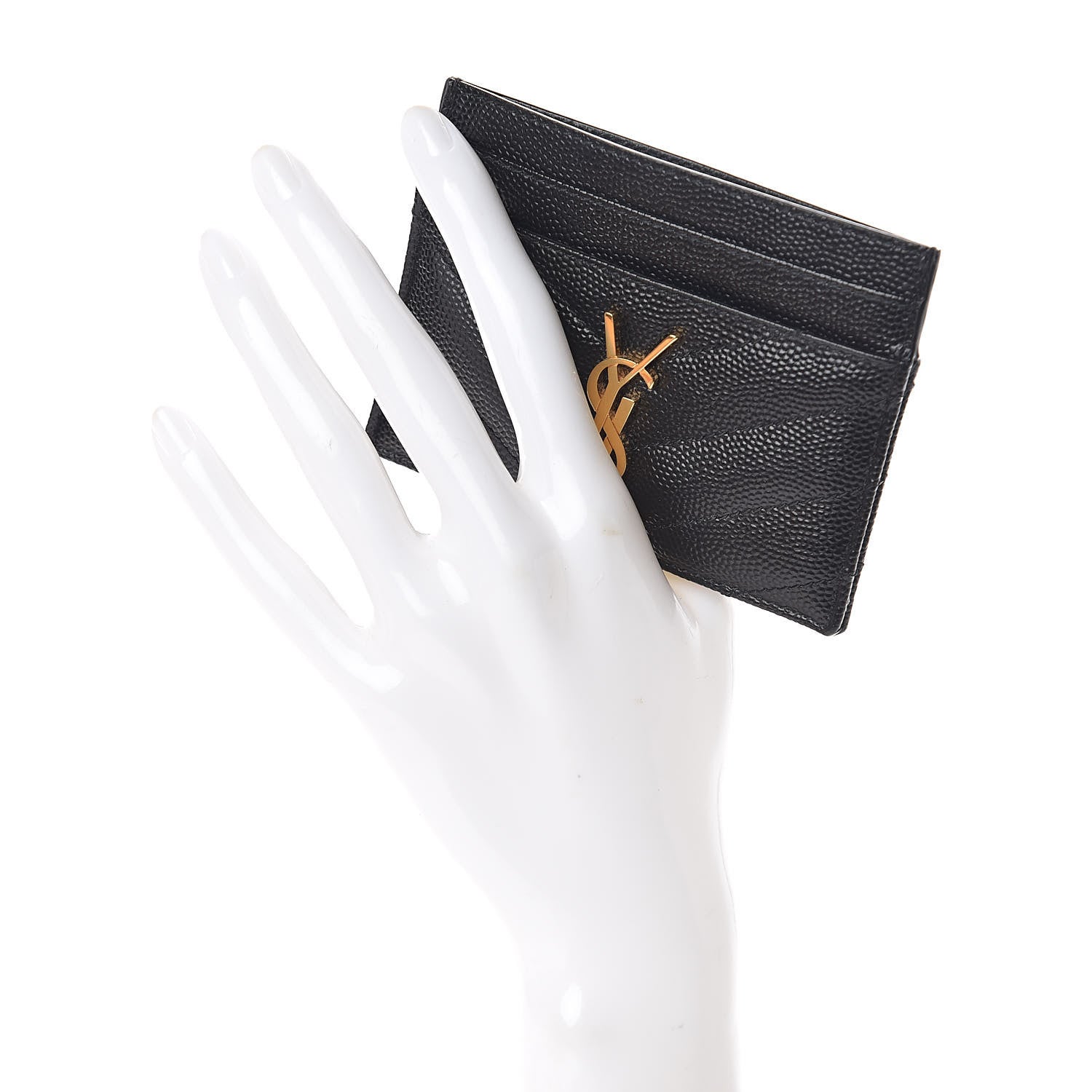 Saint Laurent Grain De Poudre Matelasse Chevron Monogram Credit Card Case Black 2 of 8