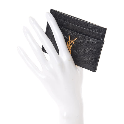 Saint Laurent Grain De Poudre Matelasse Chevron Monogram Credit Card Case Black 2 of 8