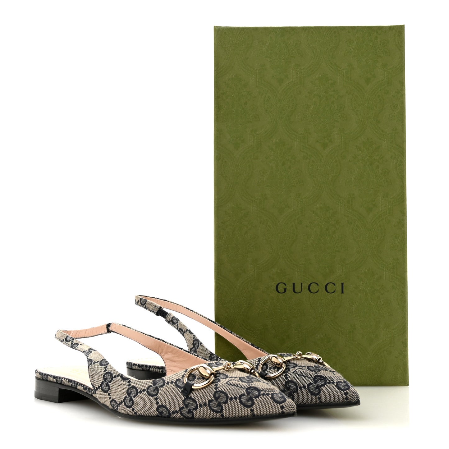 Monogram Horsebit Womens Slingback Ballet Flat 38.5 Beige Blue