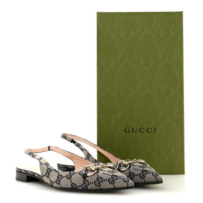 Gucci Monogram Horsebit Womens Slingback Ballet Flat 38.5 Beige Blue 10 of 10