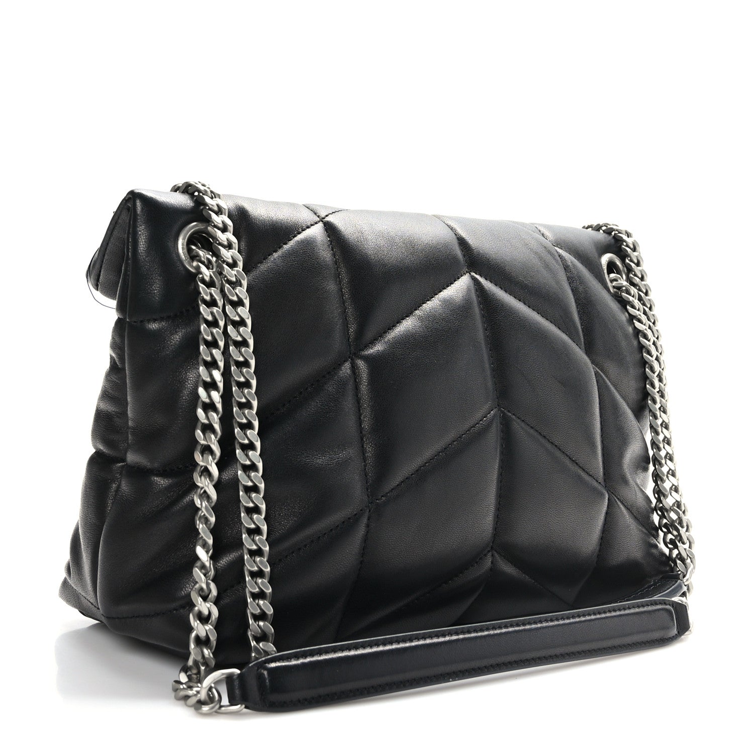 Saint Laurent Lambskin Quilted Small Loulou Puffer Monogram Chain Satchel Black 3 of 9