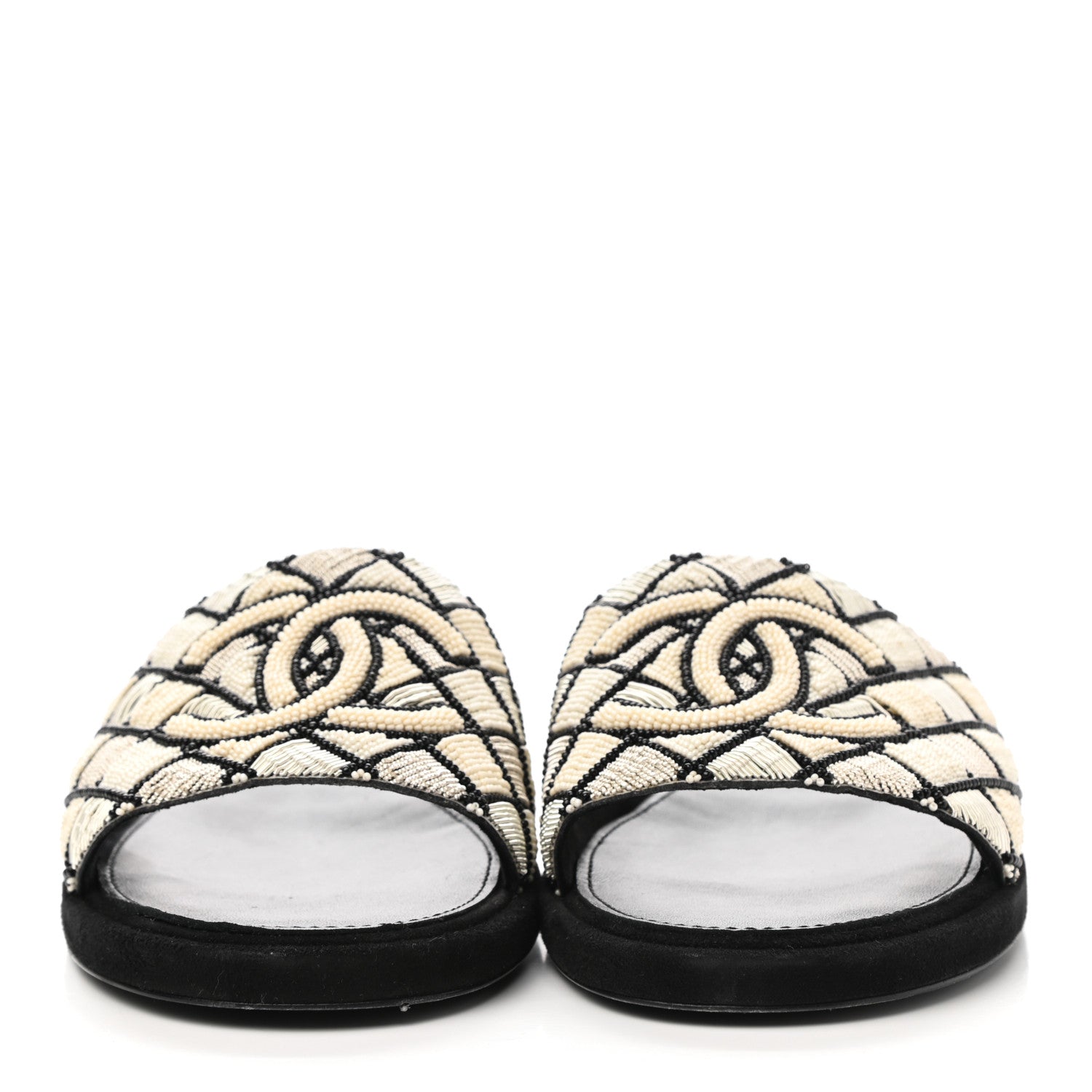 Chanel Pearl Embroidery CC Mules 41 Black White 2 of 10