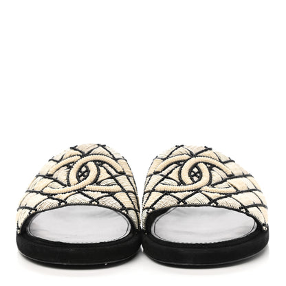 Chanel Pearl Embroidery CC Mules 41 Black White 2 of 10