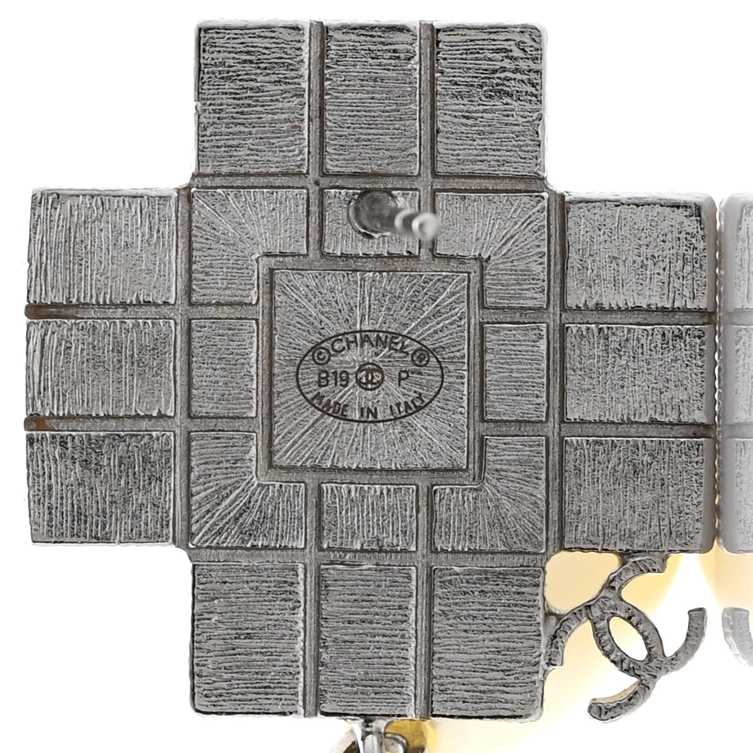 Chanel Crystal Baguette Pearl Cross Drop Earrings Grey Black Silver 4 of 5