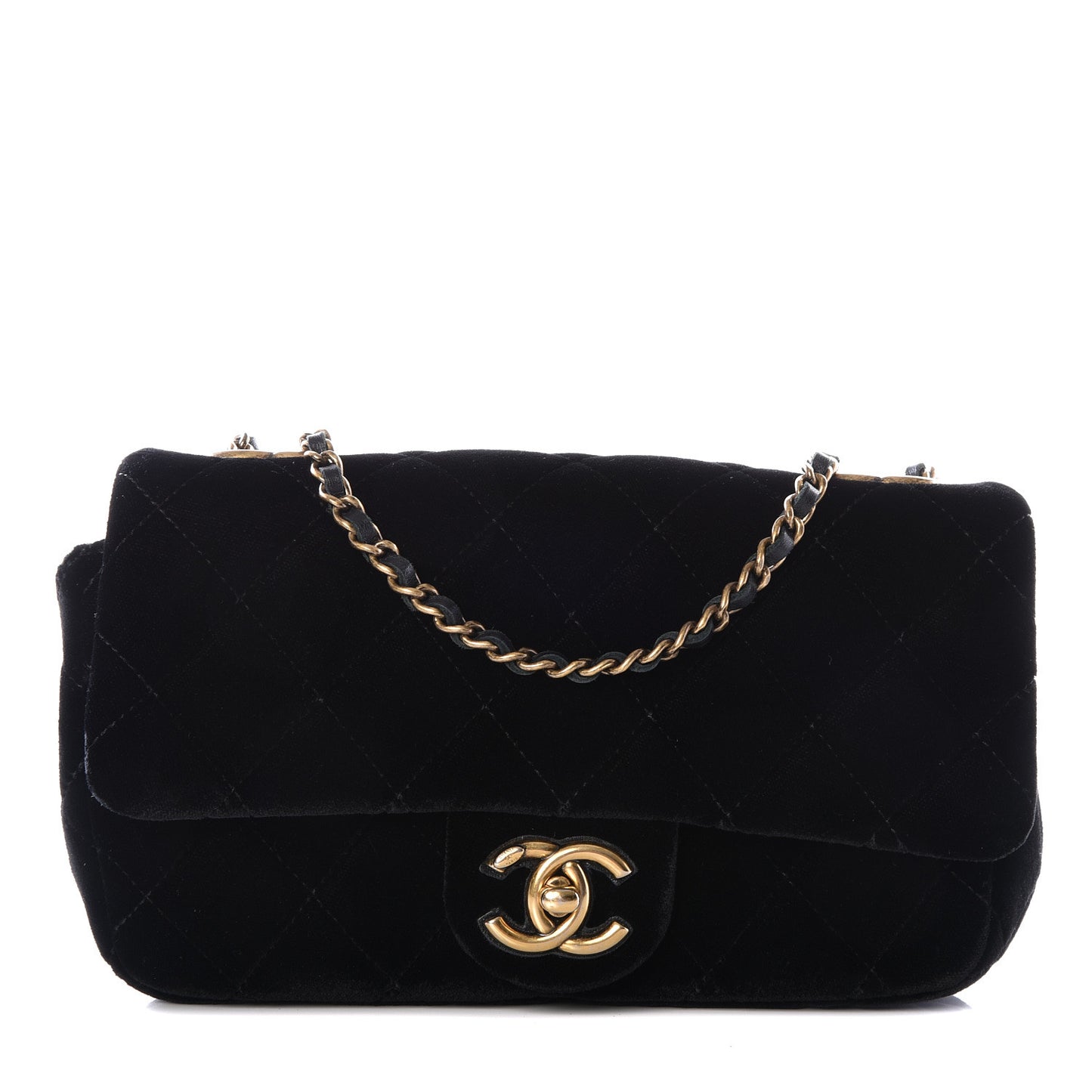 Velvet Quilted Mini Rectangular Flap Black