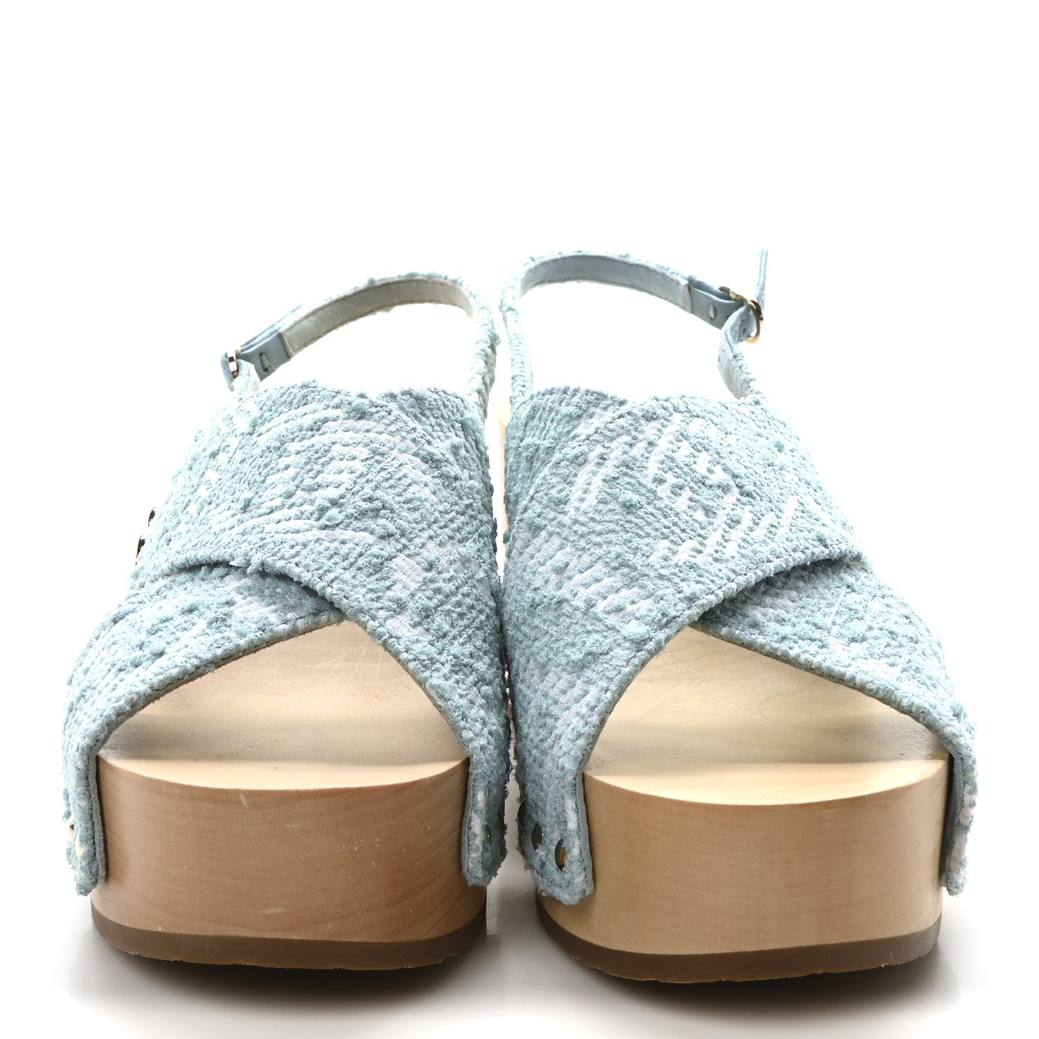 Chanel Jacquard Studded Slingback Clog Sandals 39 Turquoise White 3 of 9