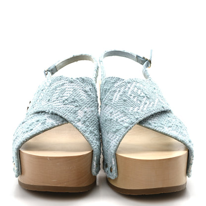 Chanel Jacquard Studded Slingback Clog Sandals 39 Turquoise White 3 of 9