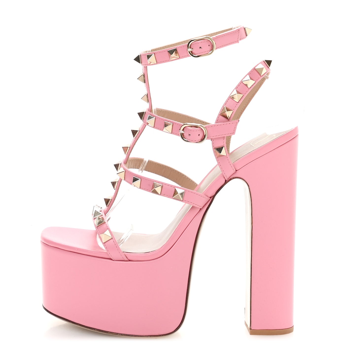 Calfskin Nappa Rockstud 155 Platform Sandals 37 Pink
