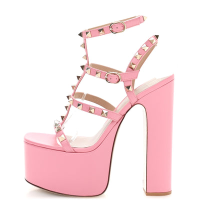 Valentino Garavani Calfskin Nappa Rockstud 155 Platform Sandals 37 Pink 1 of 9