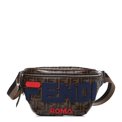Fendi X FILA Glazed Fabric Vitello Century FF 1974 Mania Belt Bag Mogano Panna Blueberry 1 of 4