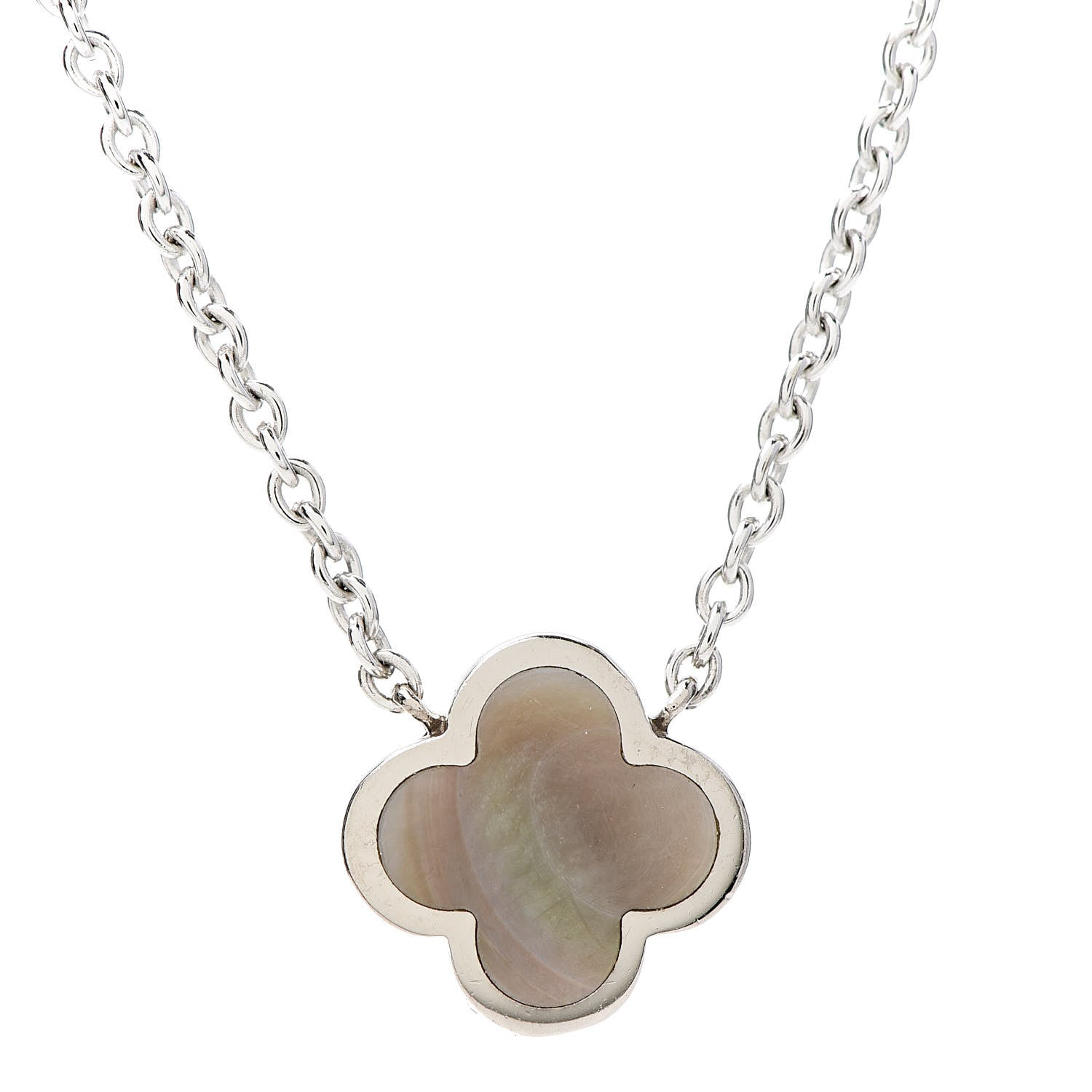 Van Cleef & Arpels 18K White Gold Gray Mother of Pearl Pure Alhambra Pendant Necklace 6 of 6
