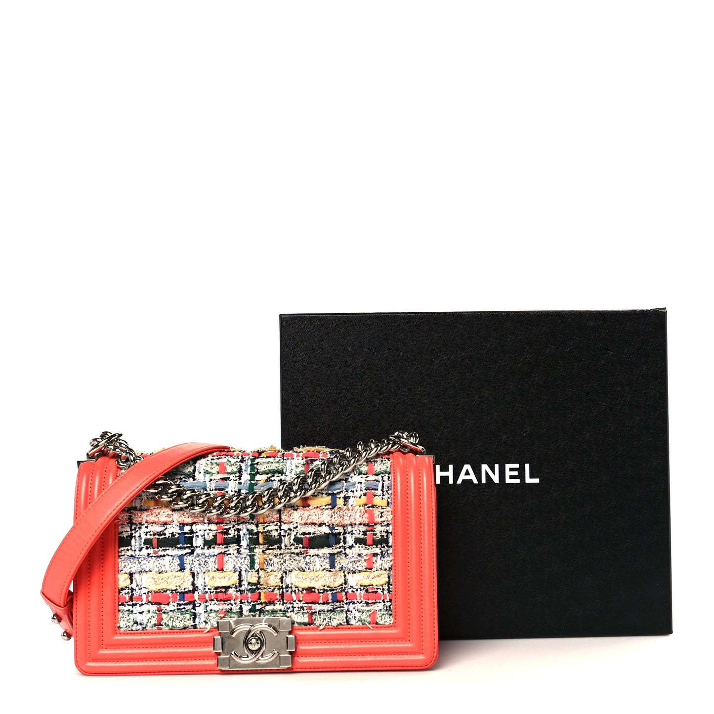 Lambskin Tweed Medium Boy Flap Coral