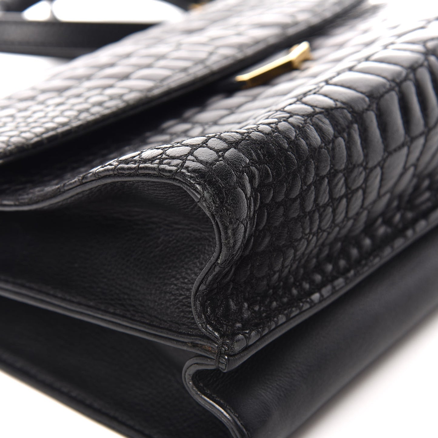 Nappa Calfskin Crocodile Trapuntata Demi Jour Shoulder Bag Black