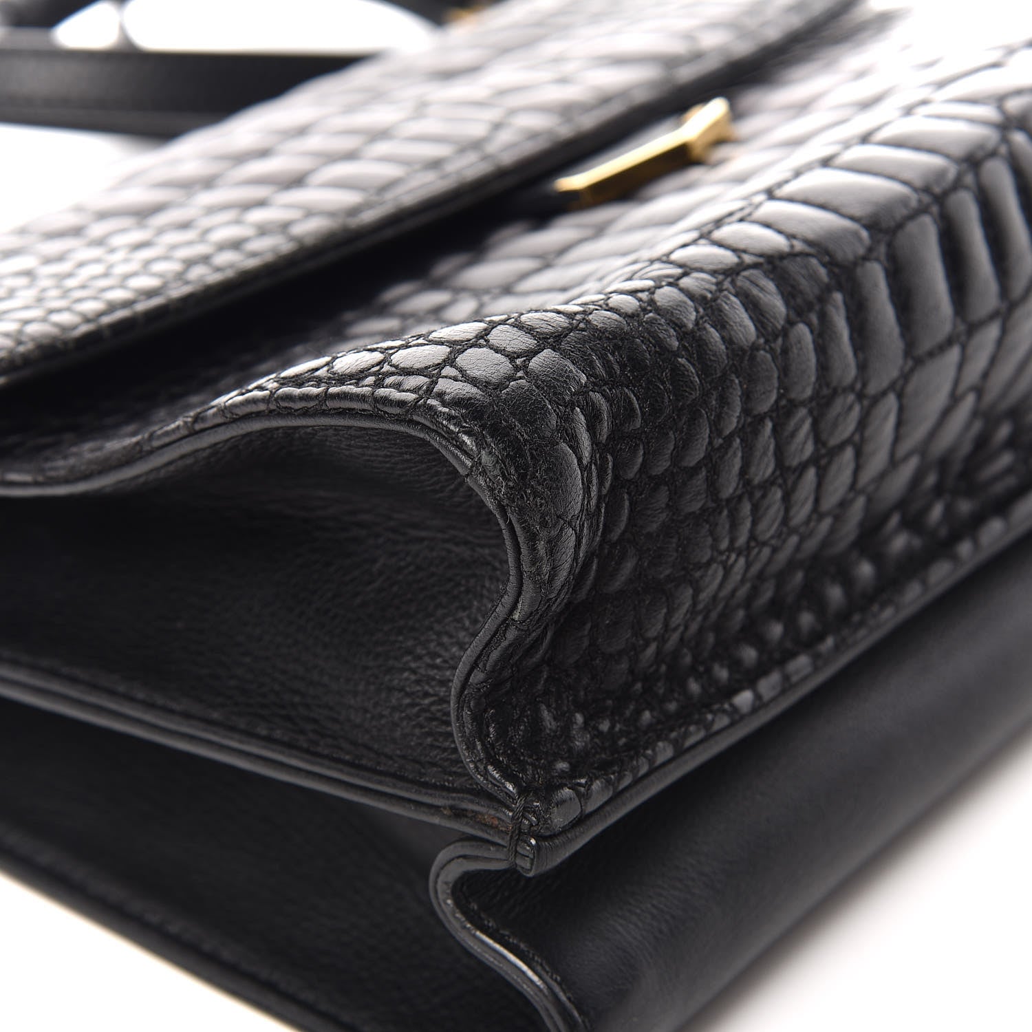 Fendi Nappa Calfskin Crocodile Trapuntata Demi Jour Shoulder Bag Black 14 of 19
