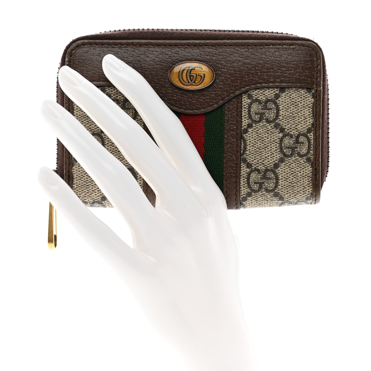 Gucci GG Supreme Web Ophidia Zip Around Card Case Brown 2 of 8