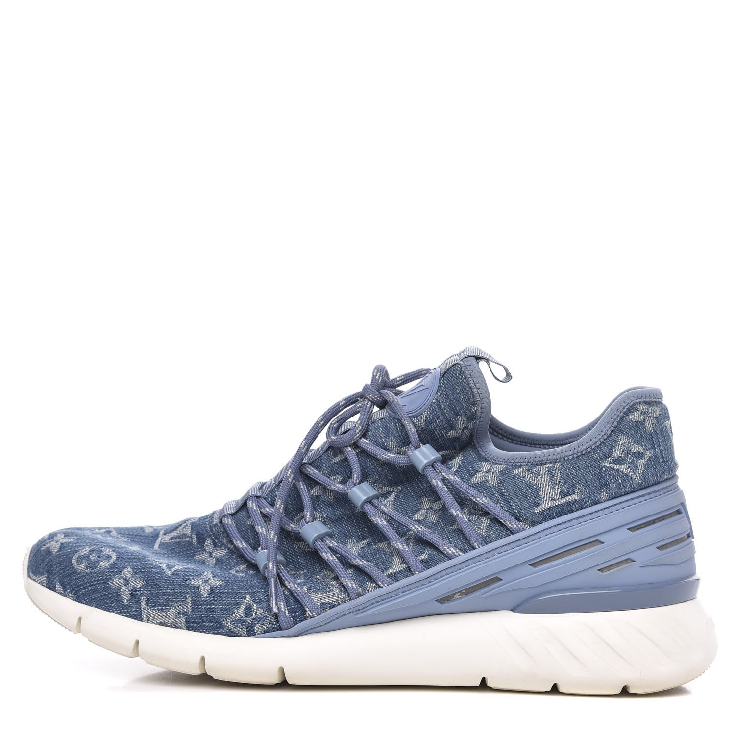 Louis Vuitton Denim Rubber Monogram Fastlane Low Sneakers 8.5 Navy 1 of 7
