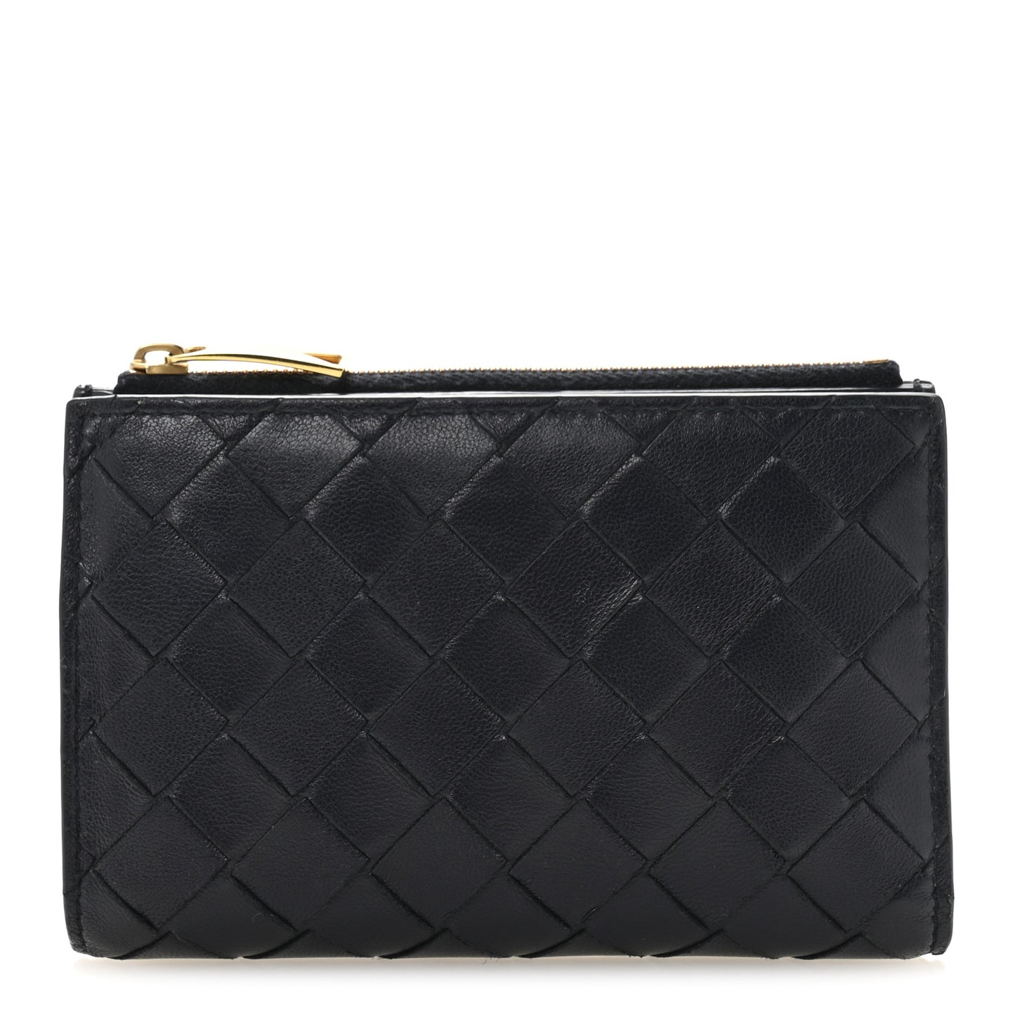 Nappa Intrecciato Medium Bifold Zip Wallet Navy