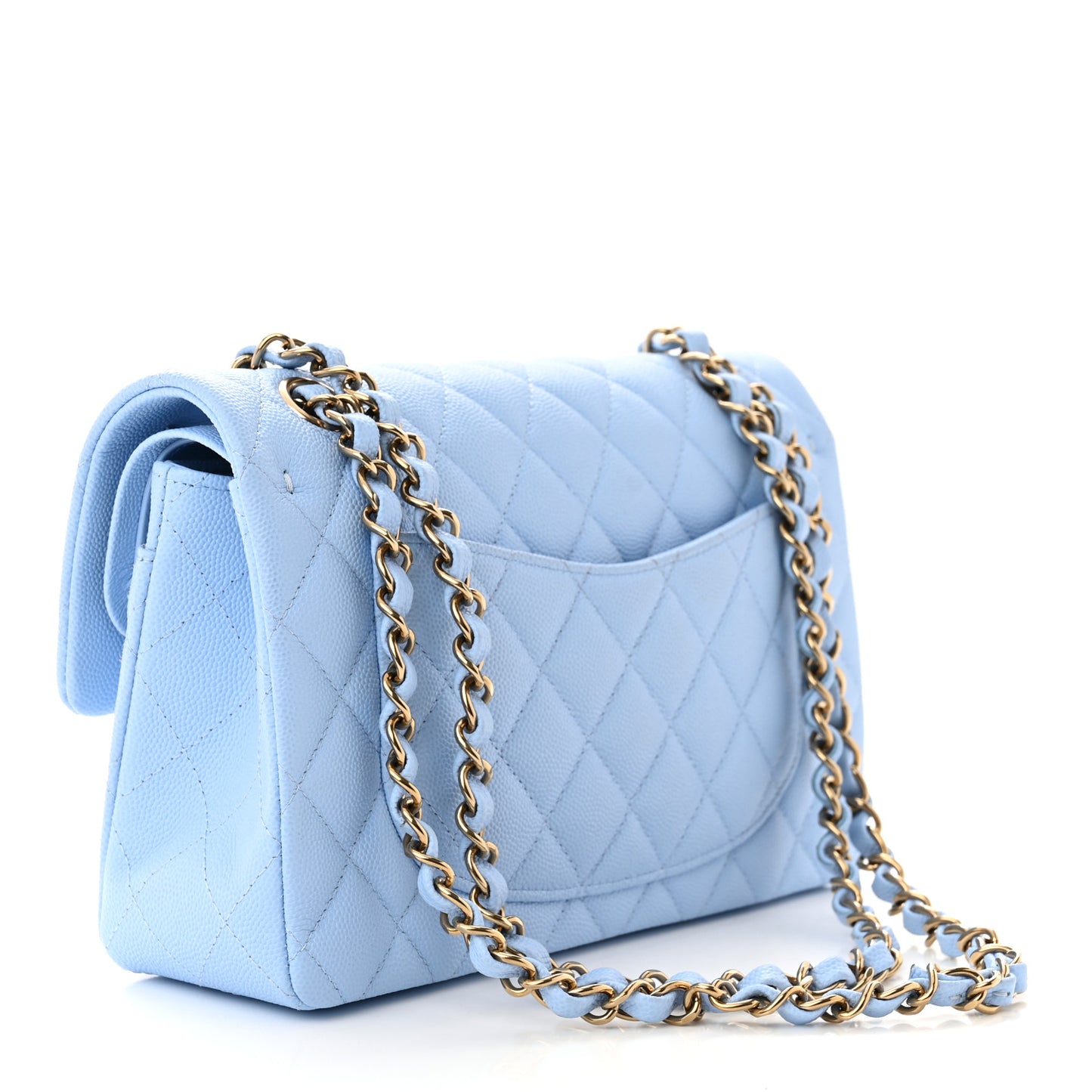 Caviar Quilted Small Double Flap Light Blue