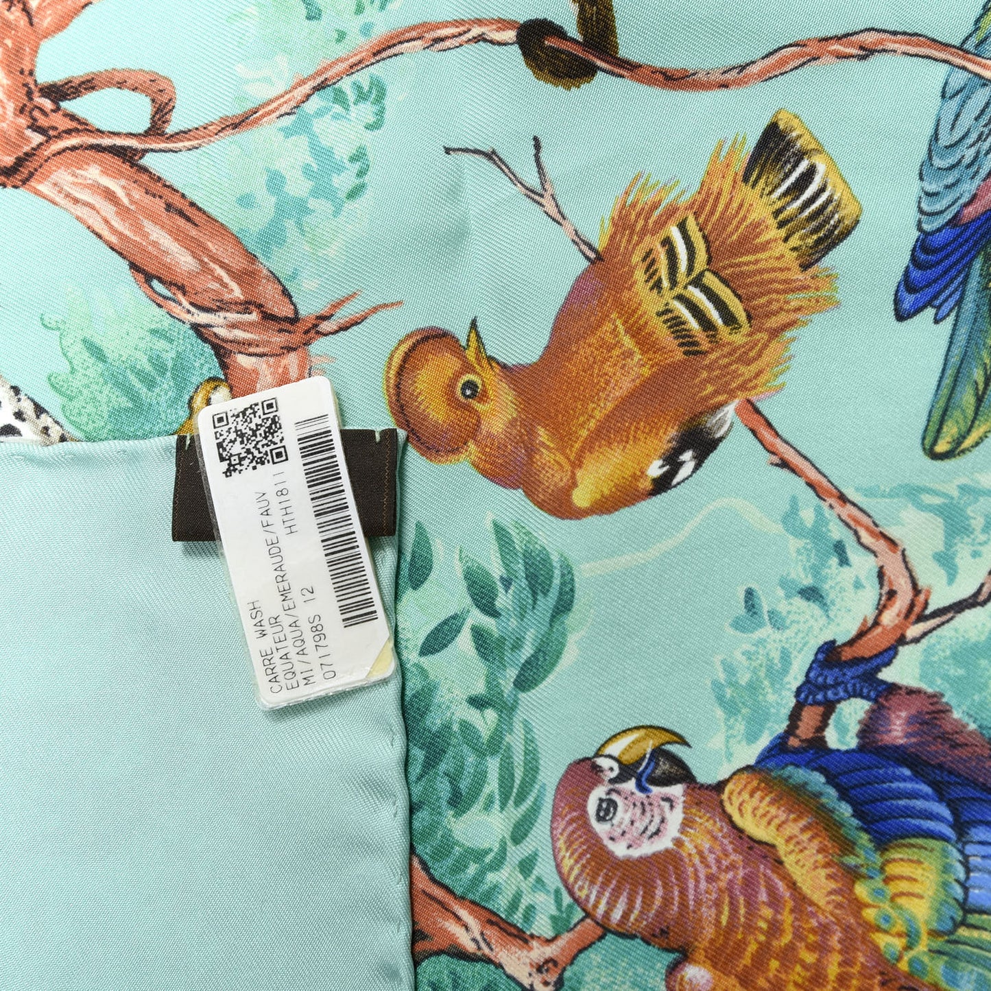 Silk Wash Equateur 90 Scarf Aqua Emeraude Fauve