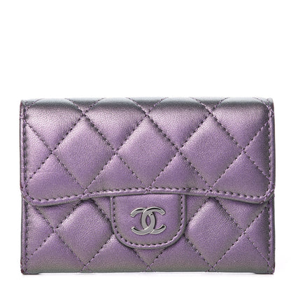 Chanel Metallic Lambskin Quilted Flap Card Holder Dark Purple 1 of 13