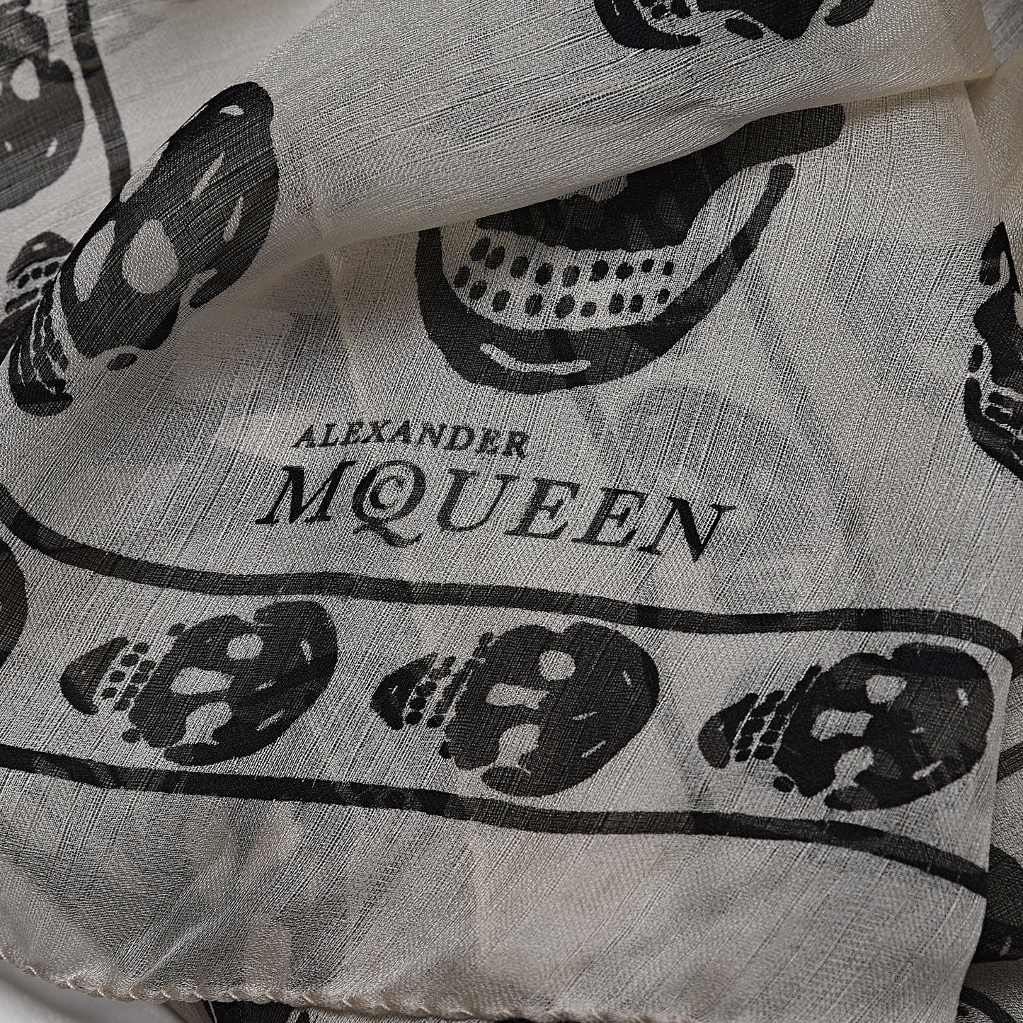 Silk Chiffon Skull Scarf Ivory Black