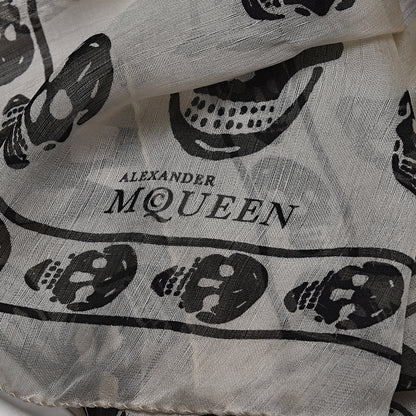Alexander McQueen Silk Chiffon Skull Scarf Ivory Black 3 of 6