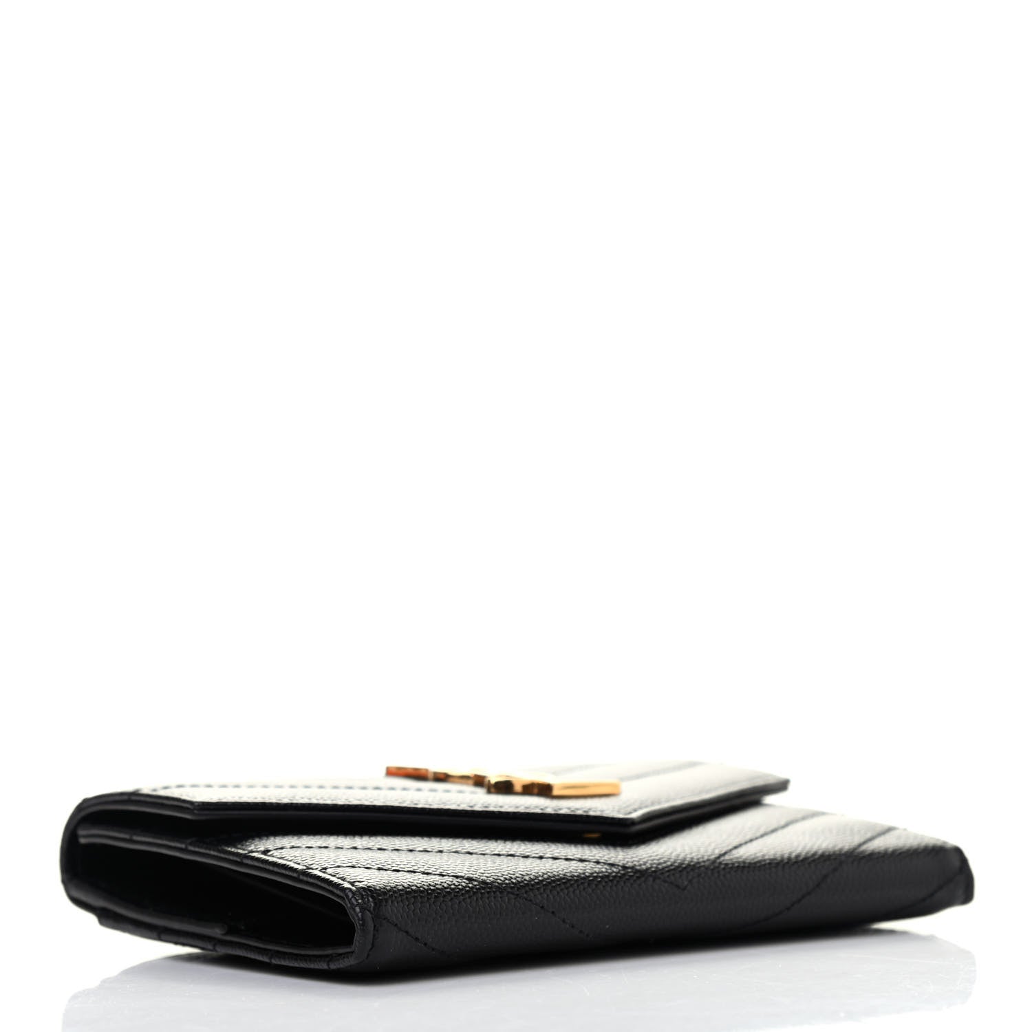 Saint Laurent Grain De Poudre Matelasse Chevron Small Monogram Passport Case Black 3 of 6