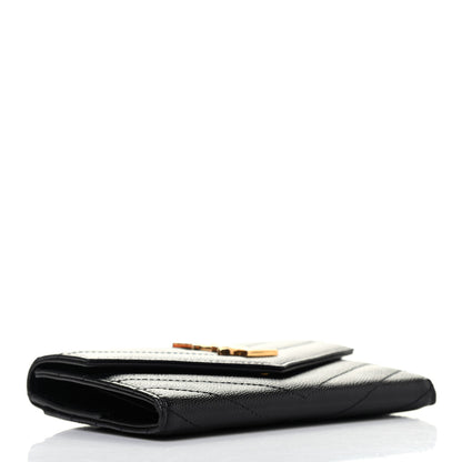 Saint Laurent Grain De Poudre Matelasse Chevron Small Monogram Passport Case Black 3 of 6