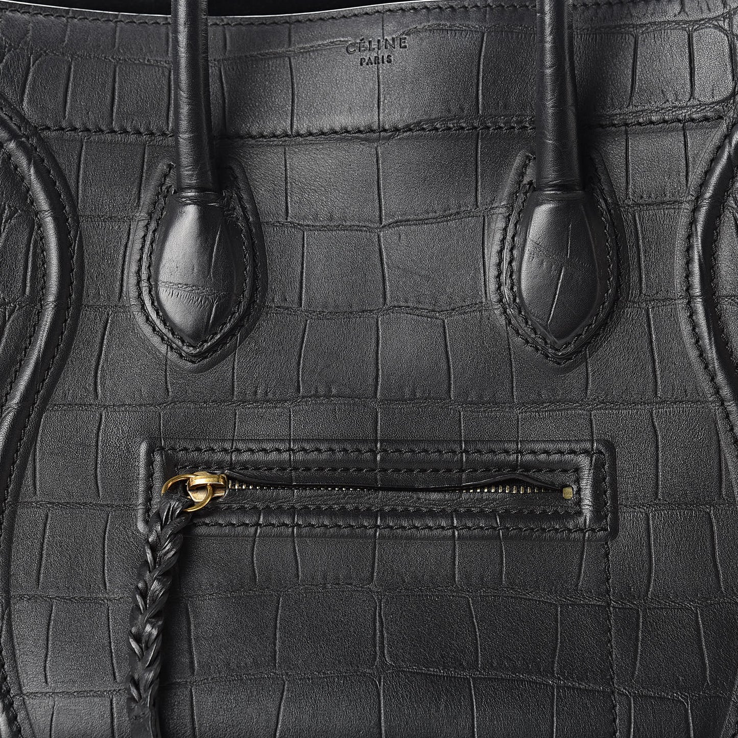 Crocodile Embossed Calfskin Medium Phantom Luggage Black