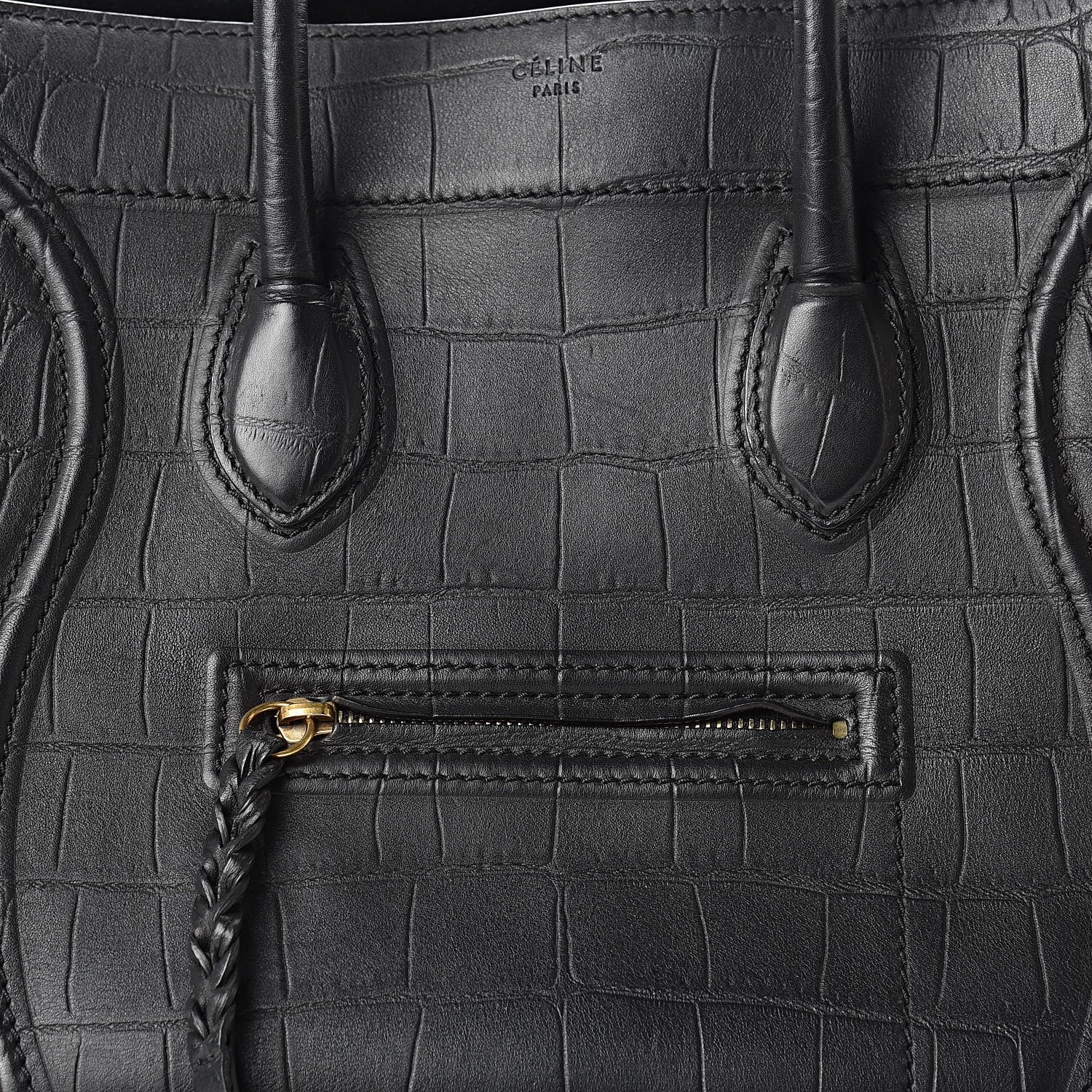 Celine Crocodile Embossed Calfskin Medium Phantom Luggage Black 9 of 15
