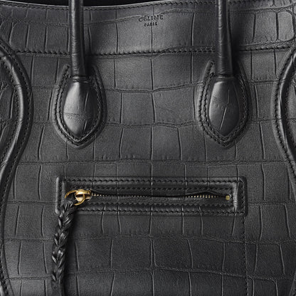 Celine Crocodile Embossed Calfskin Medium Phantom Luggage Black 9 of 15