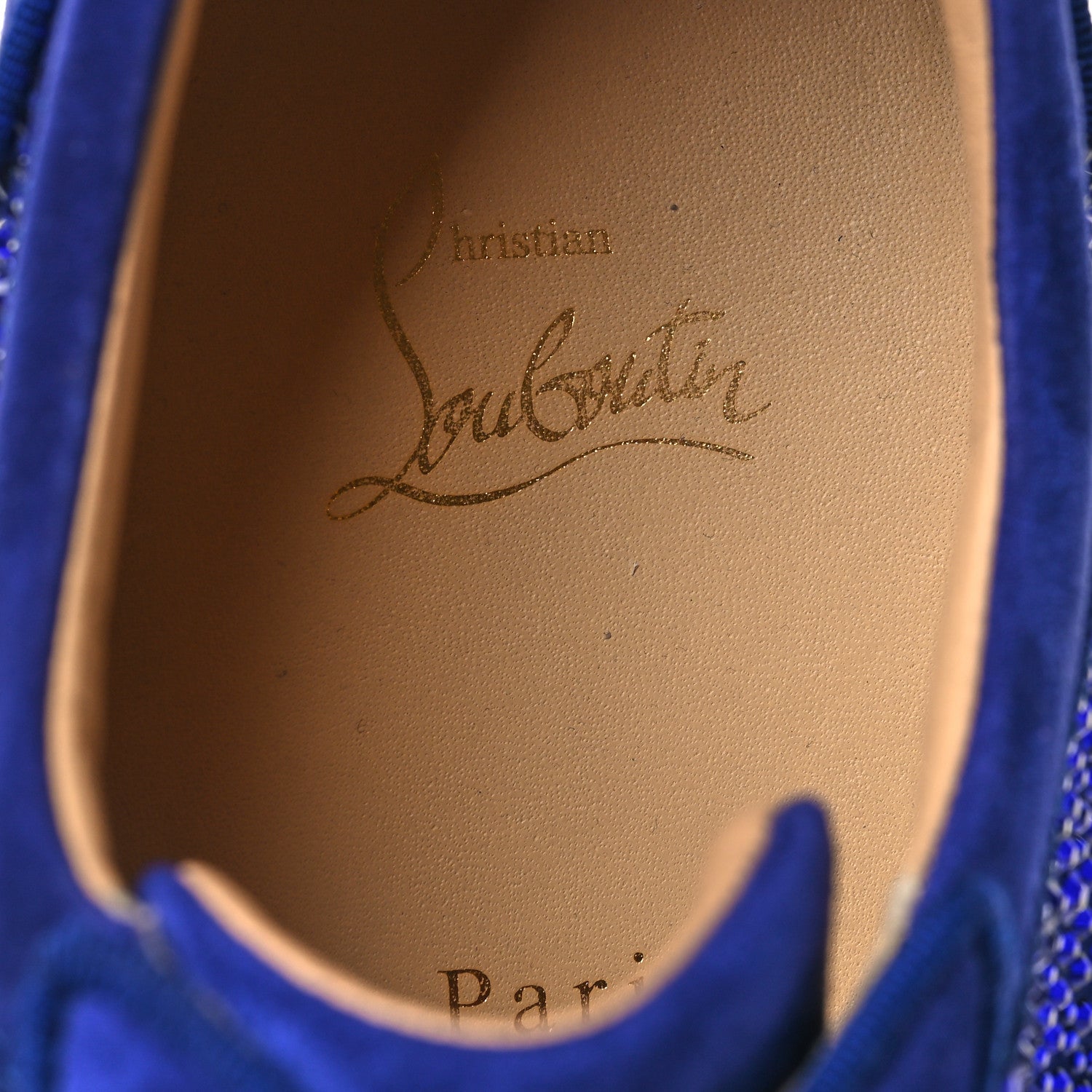 Christian Louboutin Calfskin Veau Velours Strass Mens Louis Junior Flat Sneakers 43 Blue 7 of 9