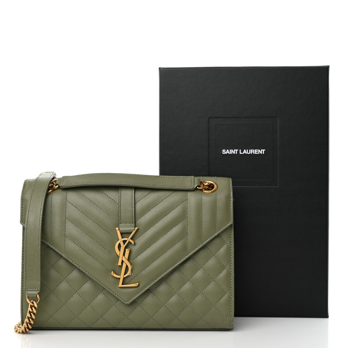 Grain De Poudre Textured Mixed Matelasse Medium Triquilt Monogram Satchel Vert Kaki