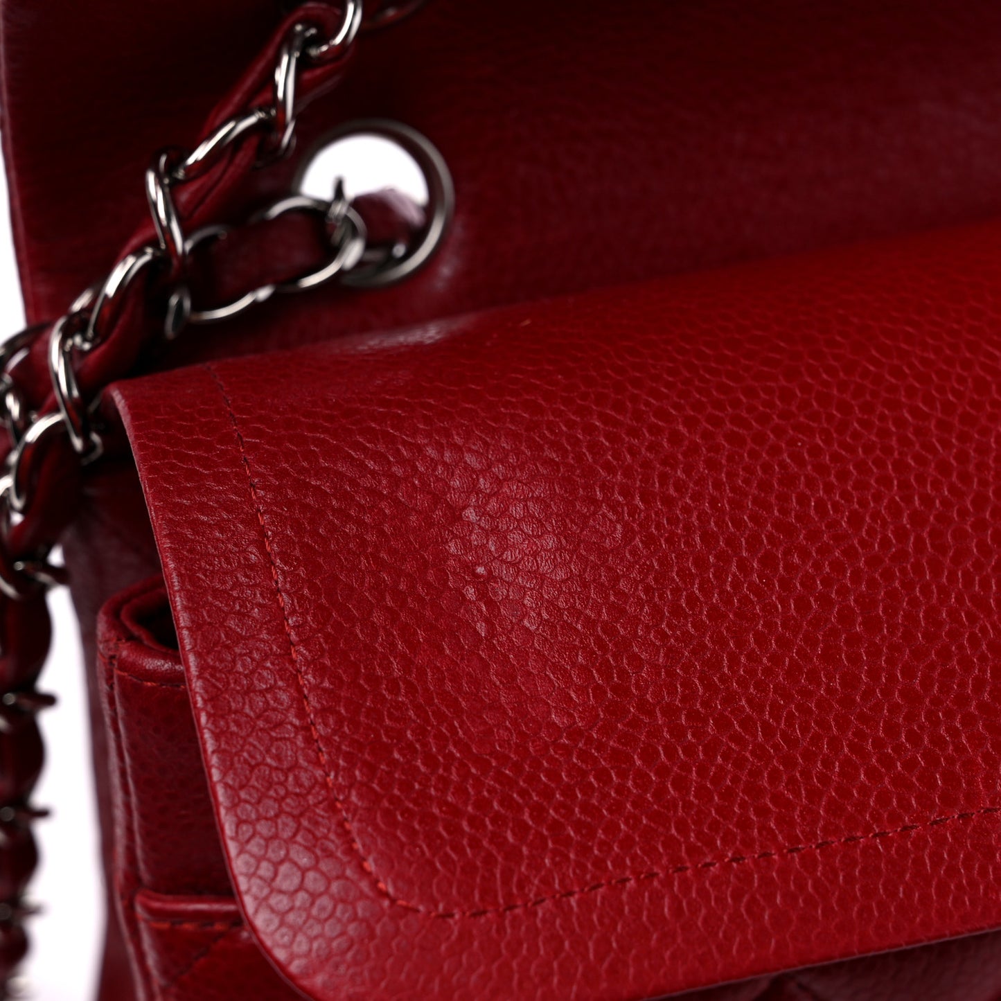 Caviar Quilted Medium Double Flap Dark Red