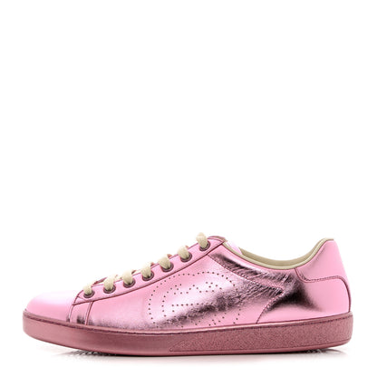 Gucci Metallic Nappa Interlocking G Perforated Womens Ace Sneakers 40 Rosa 1 of 11