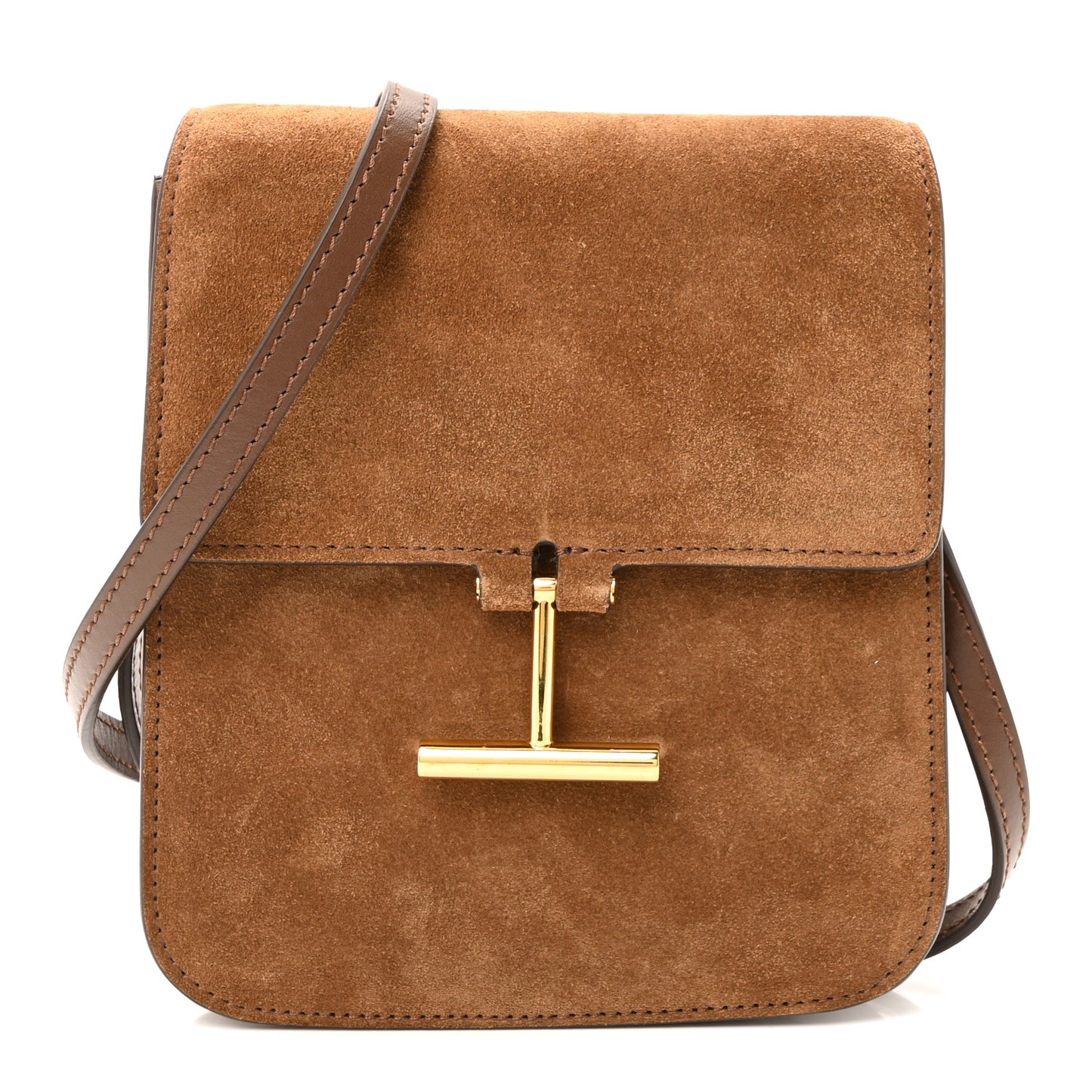 Suede Mini T Clasp Tara Crossbody Bag Tobacco