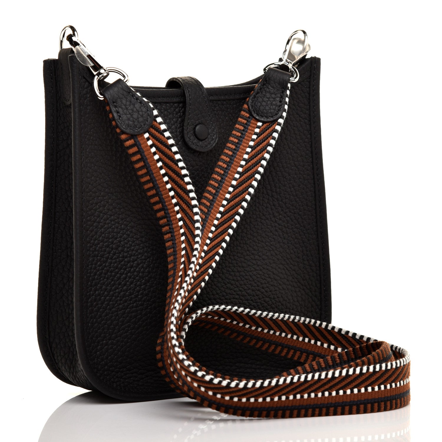 Hermes Taurillon Clemence Amazone Sangle Cavale Evelyne TPM Black Noisette 3 of 10