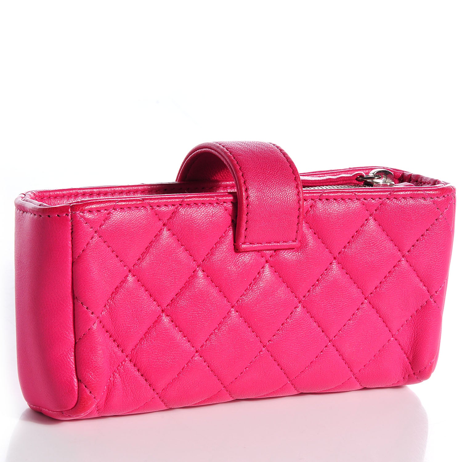 Chanel Lambskin Quilted Mini Phone Holder Clutch Dark Pink 3 of 8