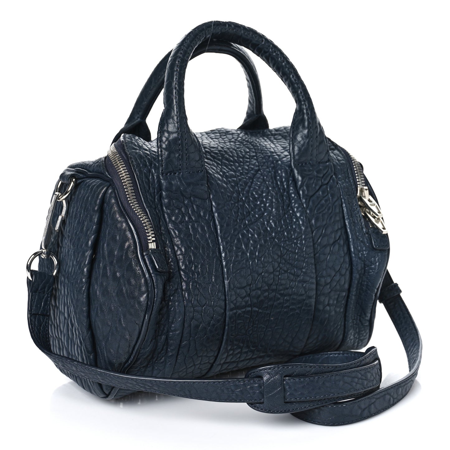 Pebbled Lambskin Mini Rockie Navy Silver Hardware
