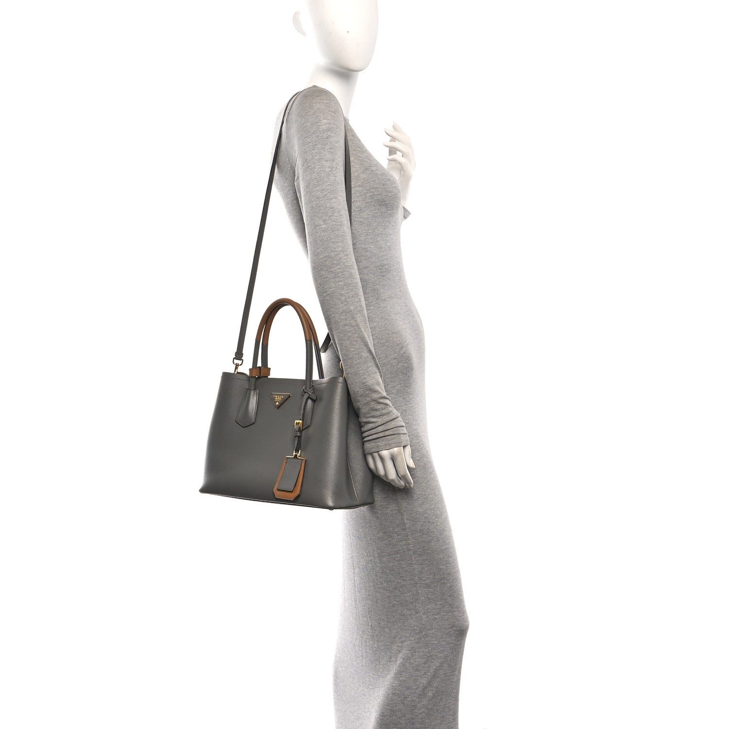 Prada Saffiano Cuir Bi-Color Double Handle Bag Marmo Caramel 2 of 10