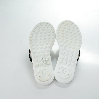 Chanel Tweed Quilted Camellia Thong Sandals 35 Black White 5 of 7