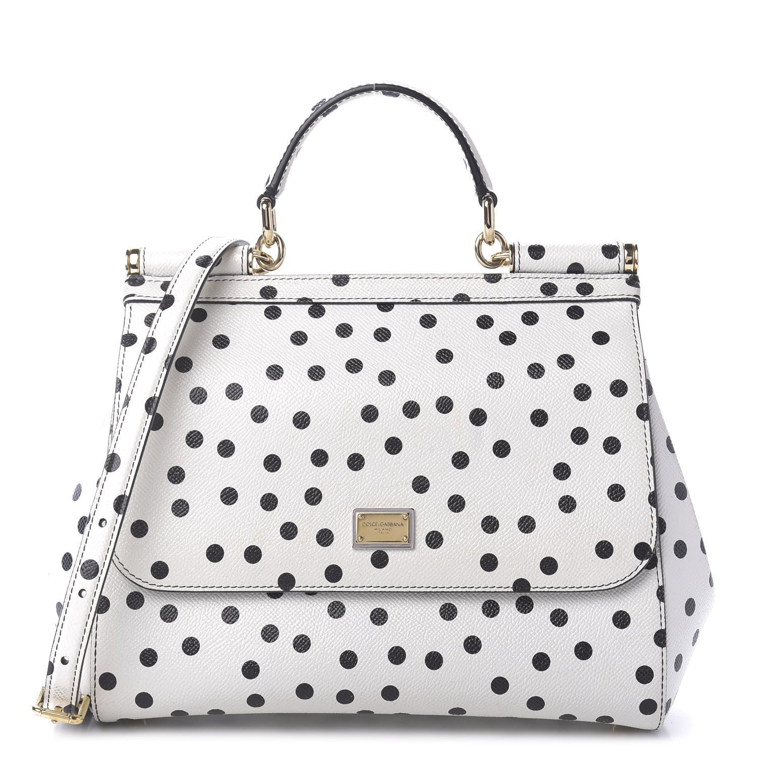 Dolce & Gabbana Vitello Polka Dot Medium Miss Sicily Satchel White 1 of 9