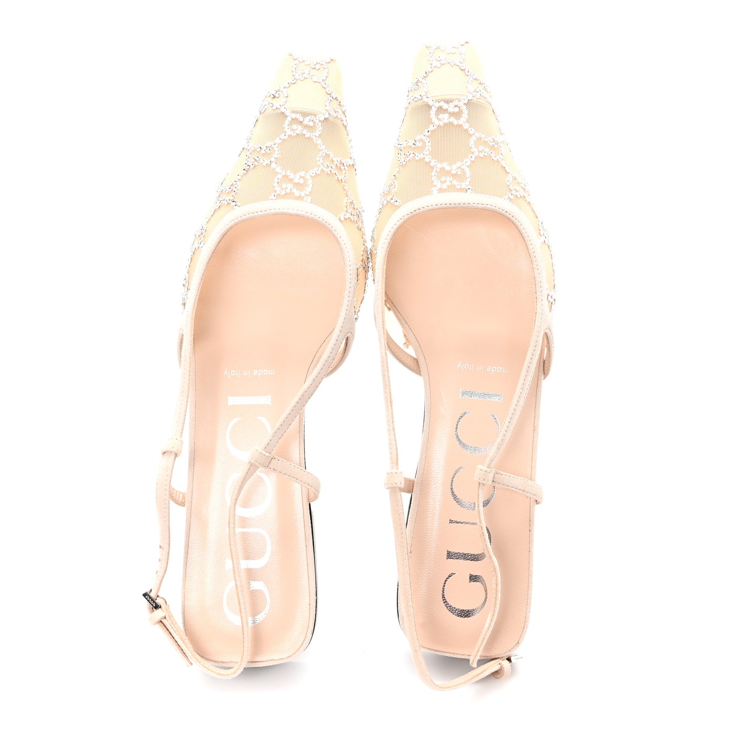 Suede Mesh Crystal GG Monogram Slingback Ballet Flats 39 Light Powder Skin Rose