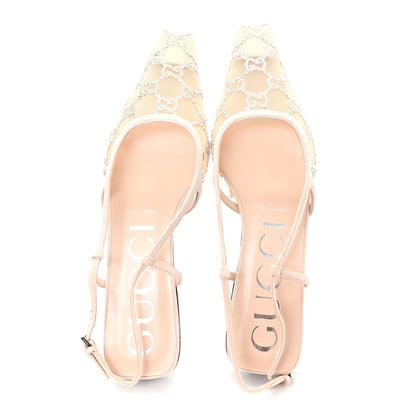Gucci Suede Mesh Crystal GG Monogram Slingback Ballet Flats 39 Light Powder Skin Rose 2 of 9