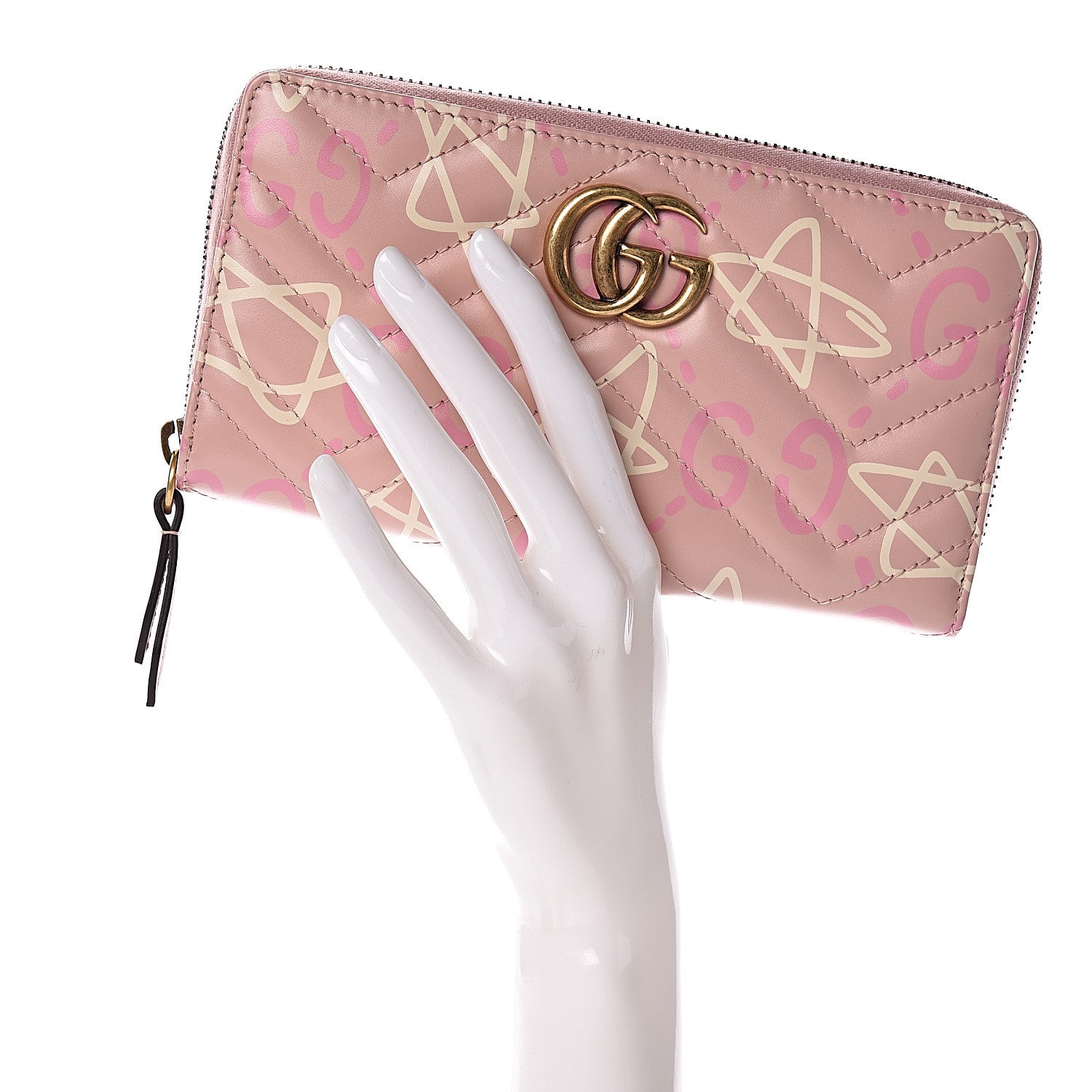 Gucci Calfskin Matelasse GucciGhost GG Marmont Zip Around Wallet Perfect Pink Rosa Ivory 2 of 10