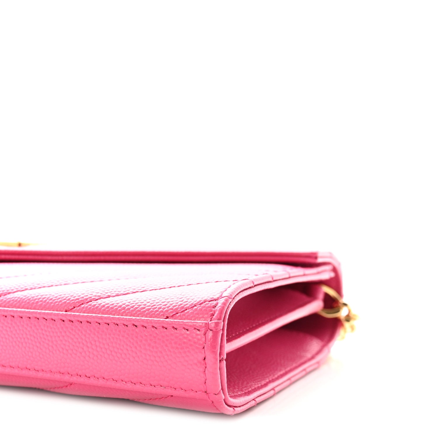 Saint Laurent Grain De Poudre Matelasse Chevron Monogram Chain Wallet Lipstick Fuchsia 9 of 9