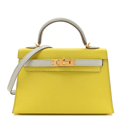 Hermes Chevre Mysore Horseshoe Mini Kelly Sellier 20 Lime Gris Perle 1 of 12