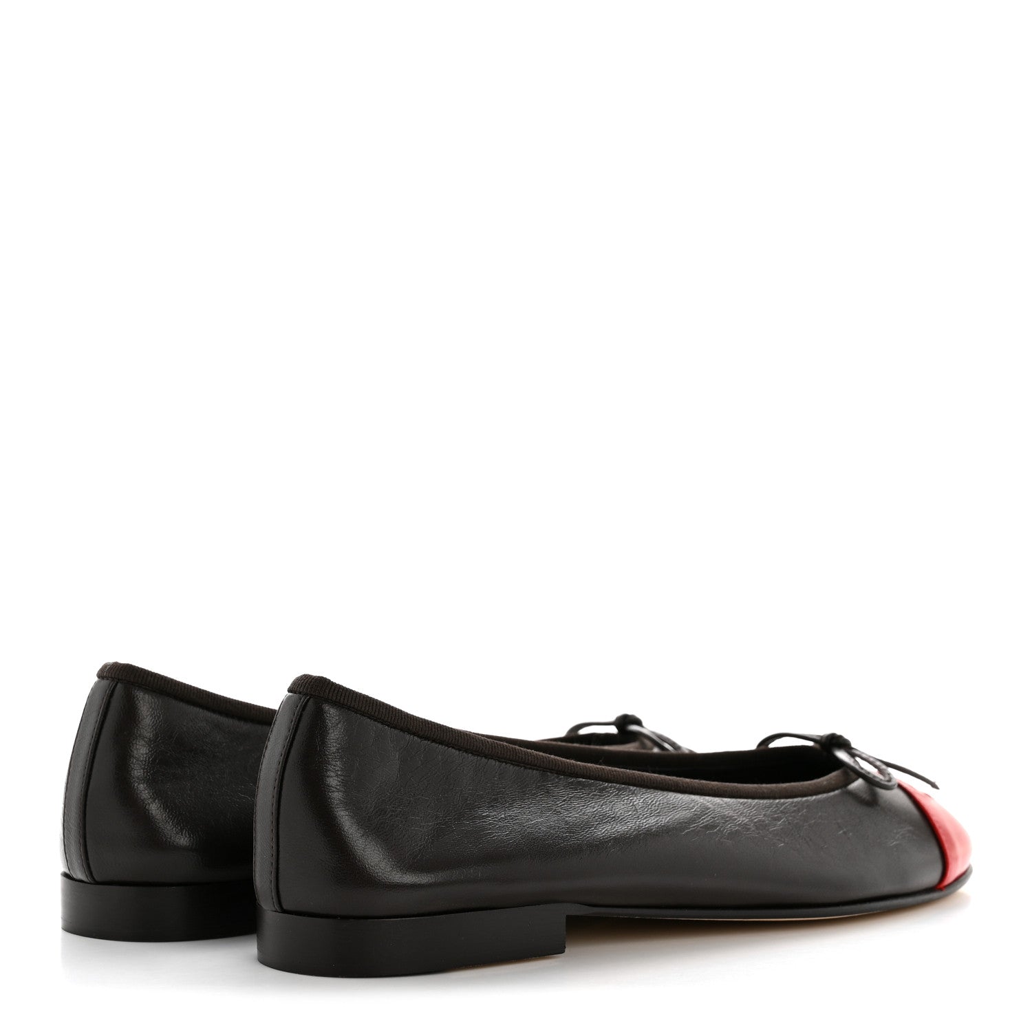 Chanel Crumpled Shiny Lambskin Cap Toe CC Ballerina Flats 39 Dark Brown Red 5 of 10